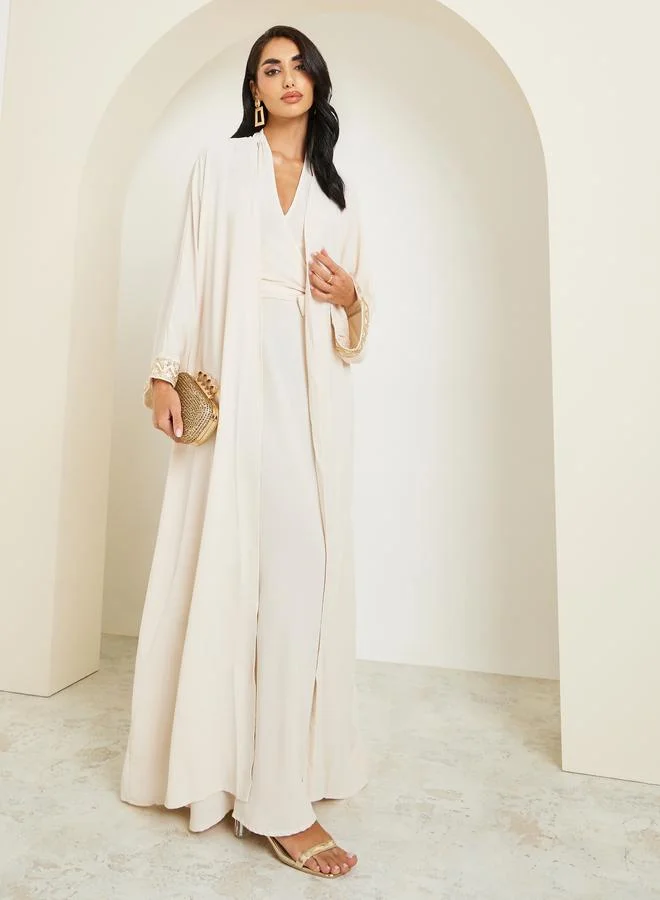 Amirah  Sequined Lace Detail Abaya and Halter Neck Dress Modest Set for Women | Best Price UAE